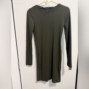 Forever 21 Elegant Olive Green Ribbed Dress Size L